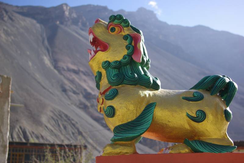 Figure by the Buddhist stupa in Tabo village.