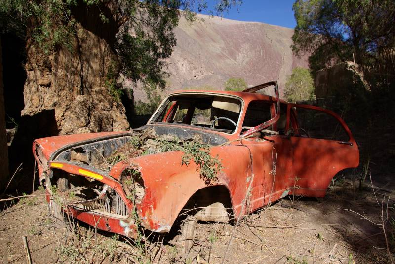 Abandoned car in the desert.