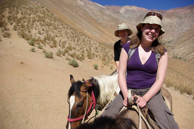 Edel and Teresa horse riding in the Elqui valley.